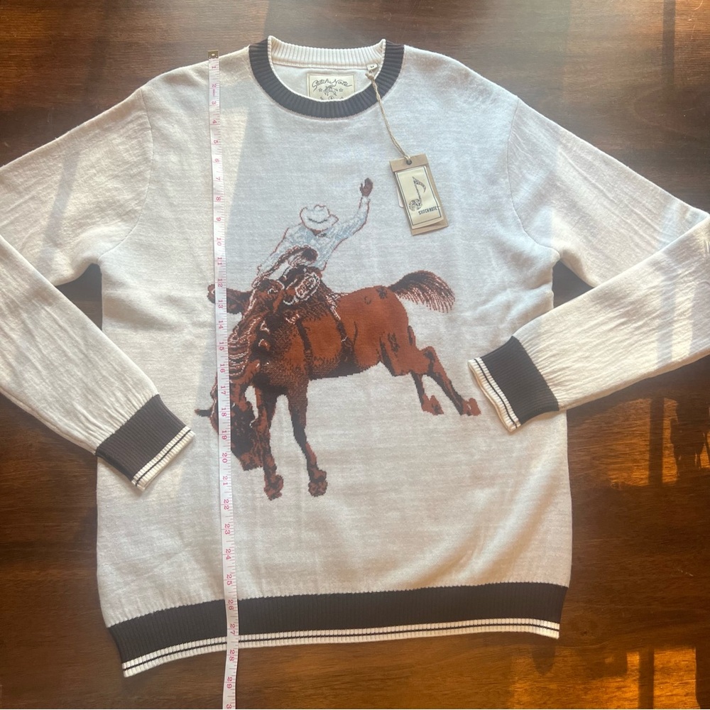 Stitch Note Merino Wool Sweat Cowboy Riding Horse Jacquard - Picture 2 of 7